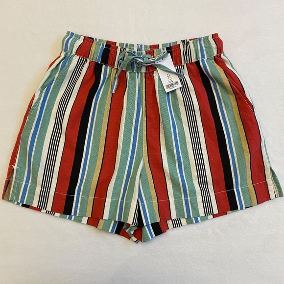 Topshop Striped Linen Blend Drawstring Shorts, White Multi, Size 2, NWT - Picture 8 of 13